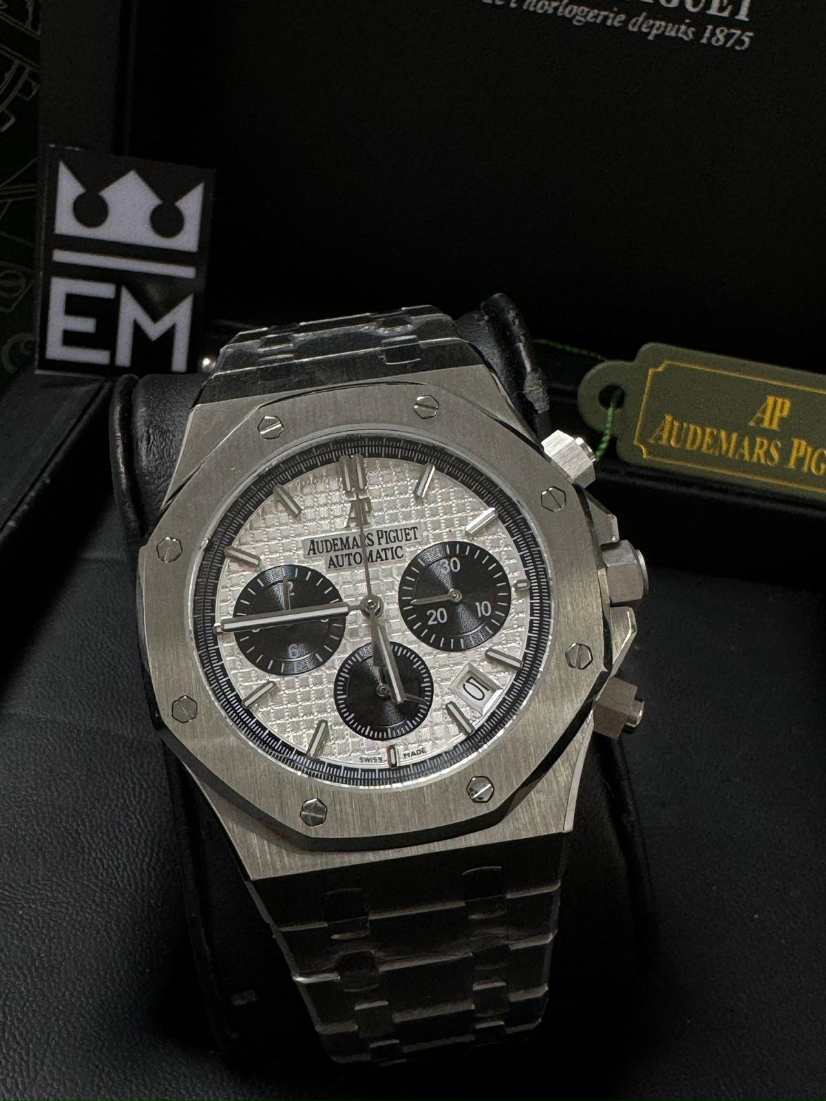 Relógio Audemars Piguet Royal Oak Réplica Premium Aço Safira Quartz Masculino Luxuoso