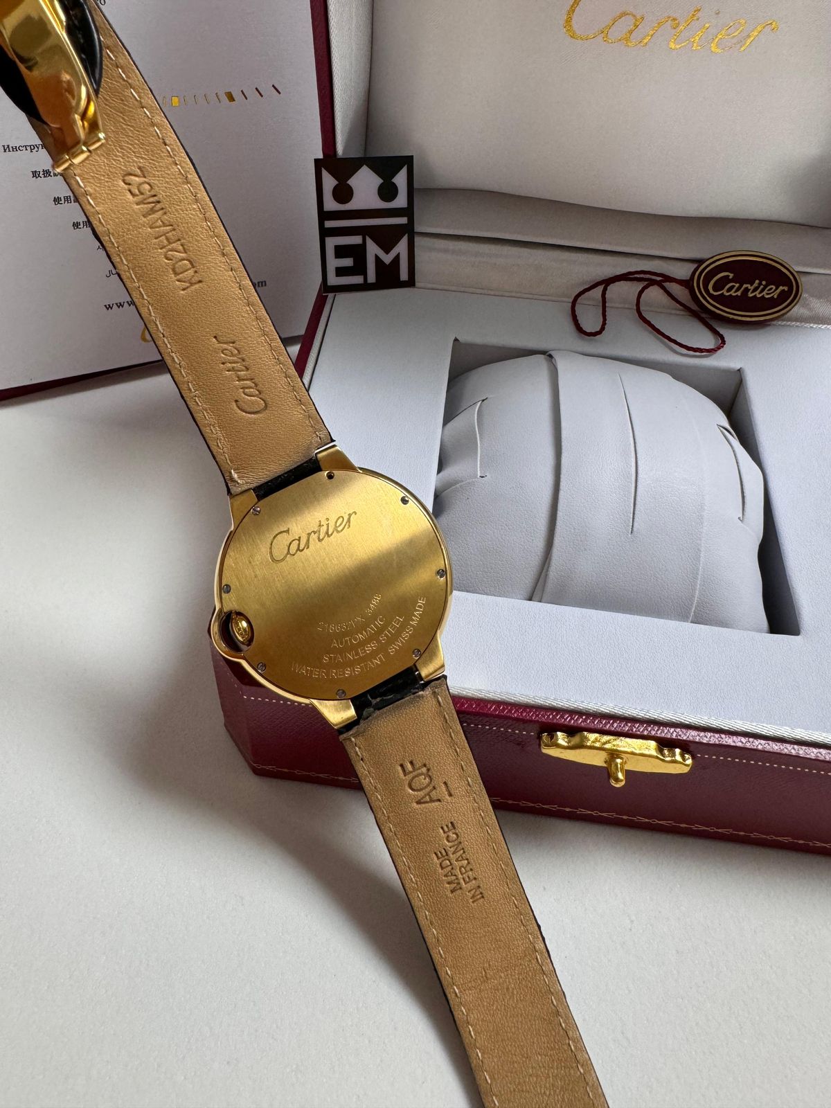 Relógio Cartier Ballon Réplica Premium Masculino Automático Couro Safira Luxo