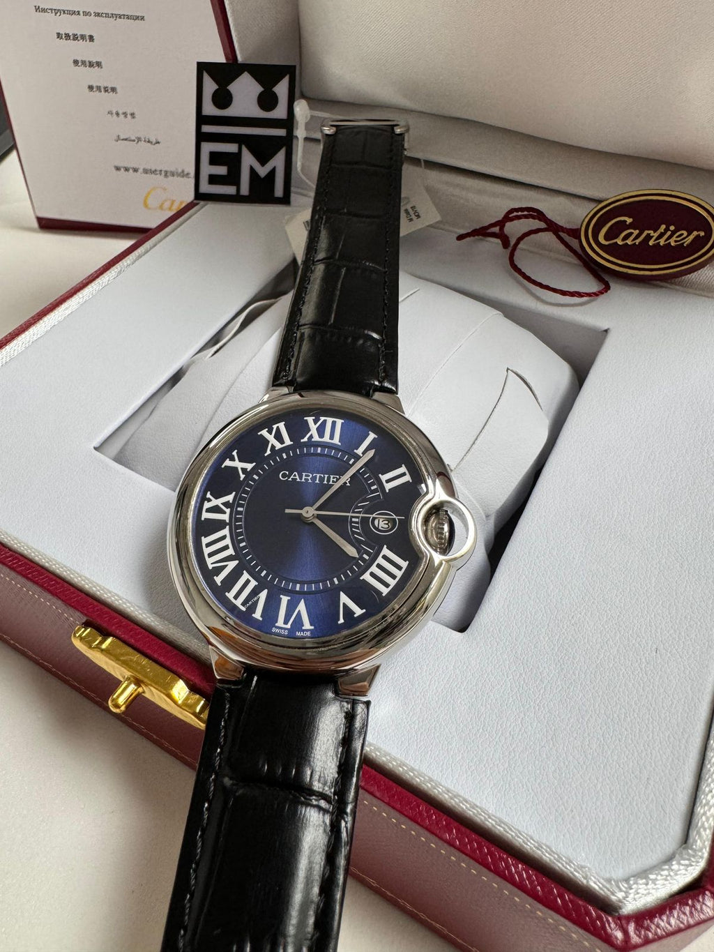 Relógio Cartier Ballon Automático de Luxo, Aço Inoxidável, Pulseira Couro