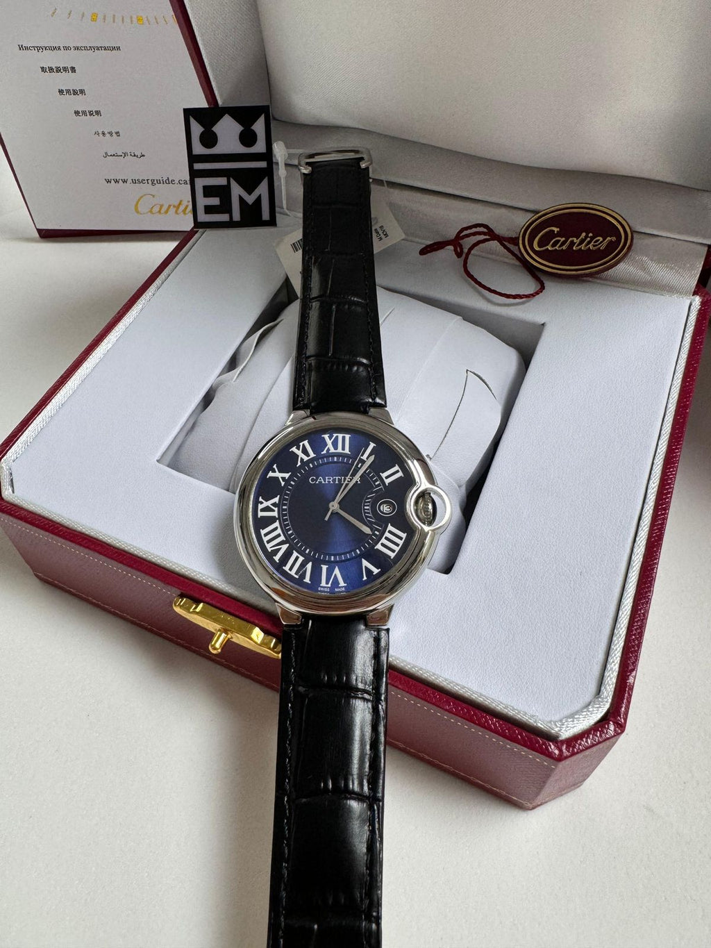 Relógio Cartier Ballon Automático de Luxo, Aço Inoxidável, Pulseira Couro