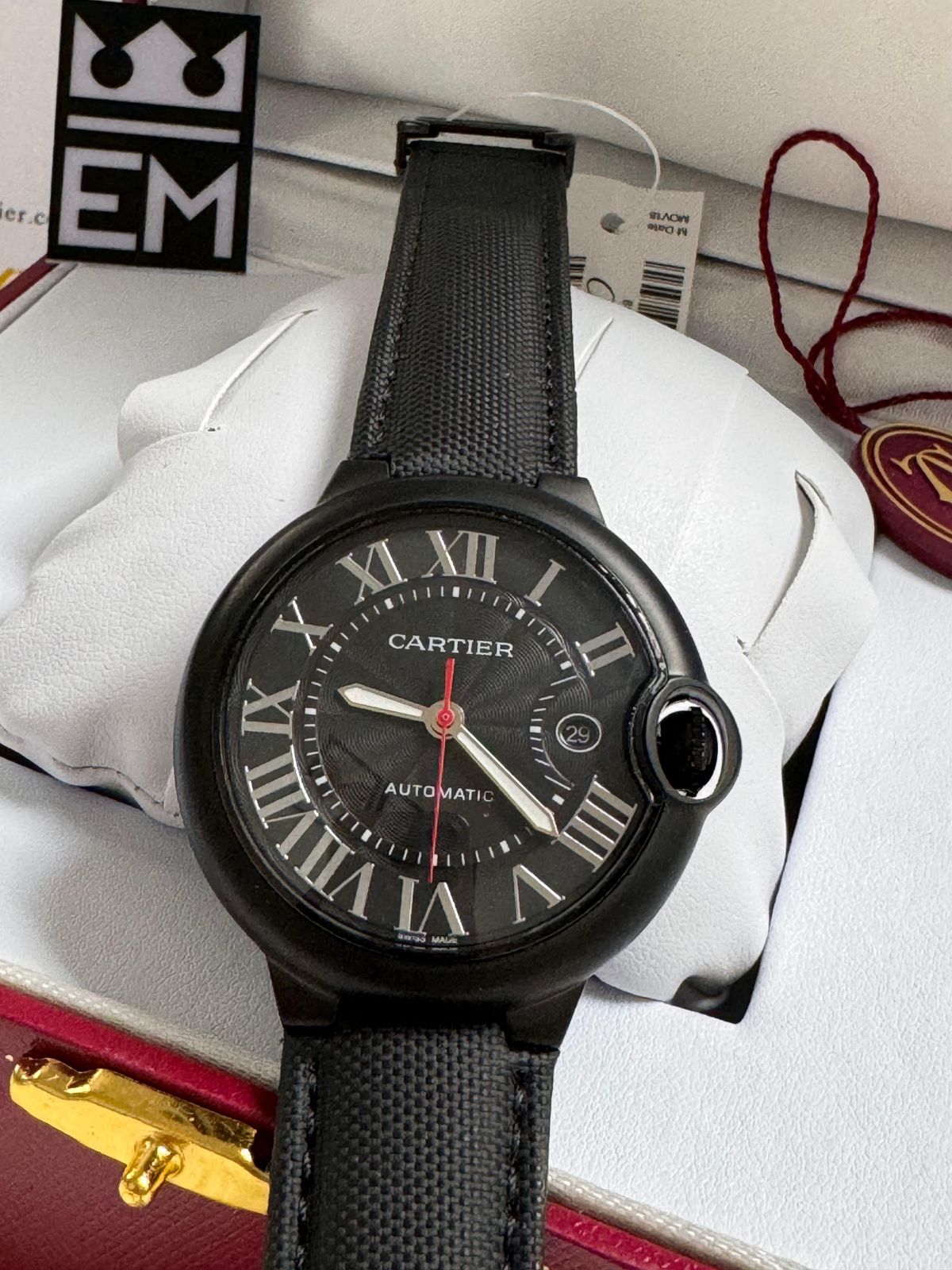 Relógio Masculino Cartier Ballon Réplica Premium Suíça Automático 42mm Safira Aço Inoxidável Couro