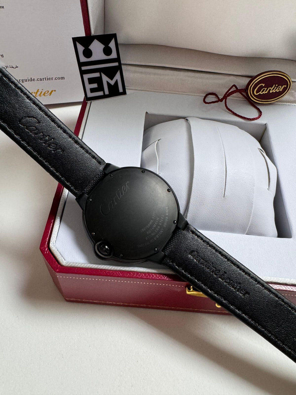 Relógio Masculino Cartier Ballon Réplica Premium Suíça Automático 42mm Safira Aço Inoxidável Couro