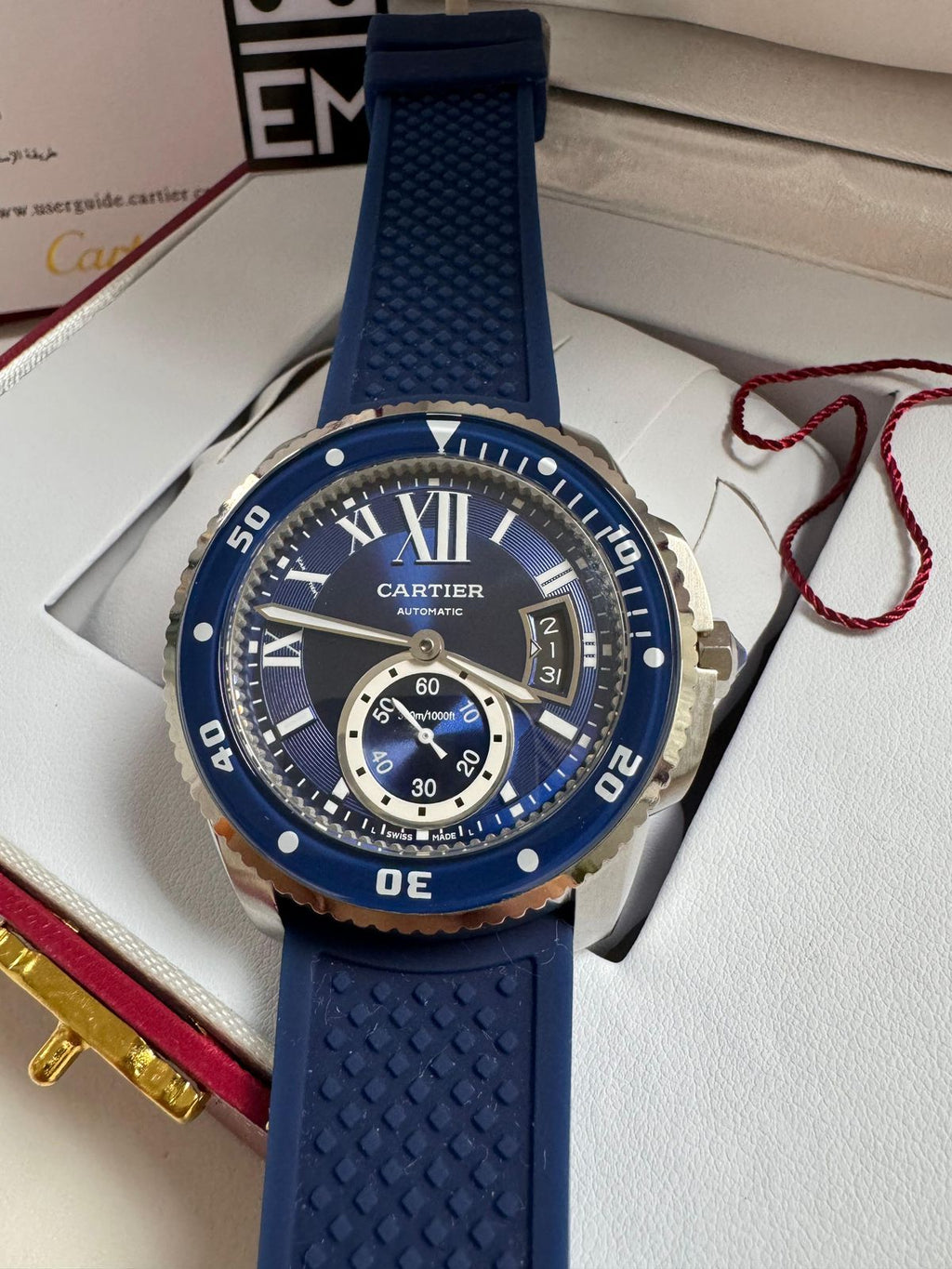 Relógio Masculino Cartier Diver Premium Automático Safira Aço Inoxidável Silicone