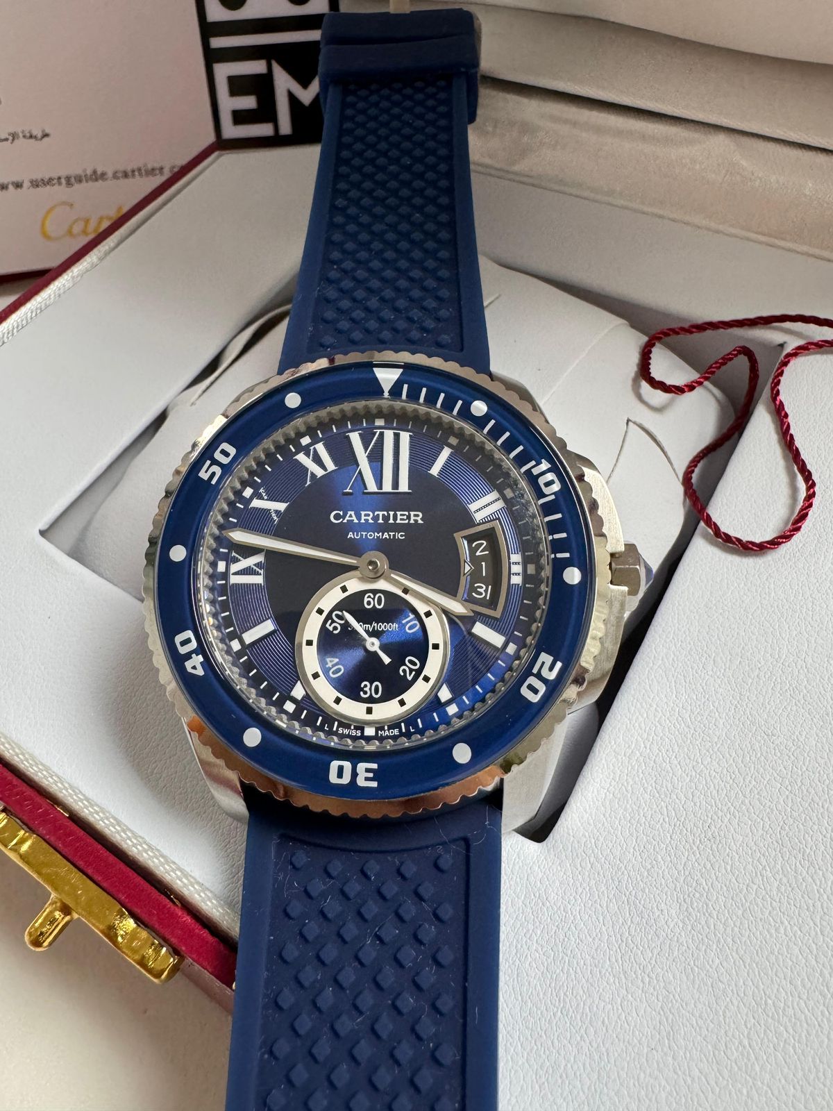 Relógio Masculino Cartier Diver Premium Automático Safira Aço Inoxidável Silicone