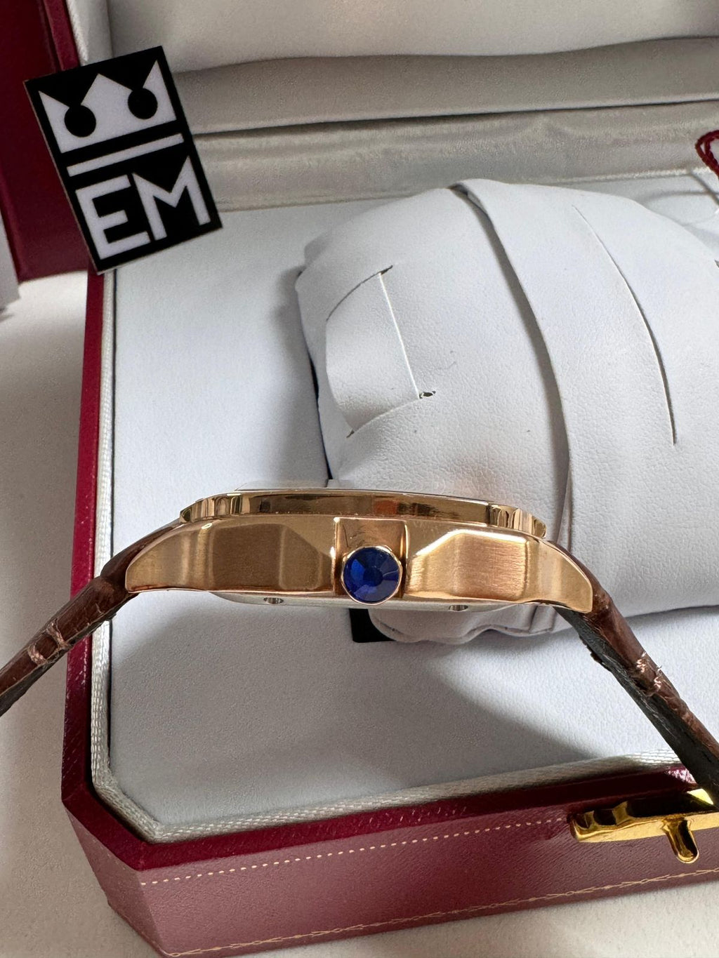 Relógio Cartier Santos Premium Automático Masculino - Couro, Safira, Dourado