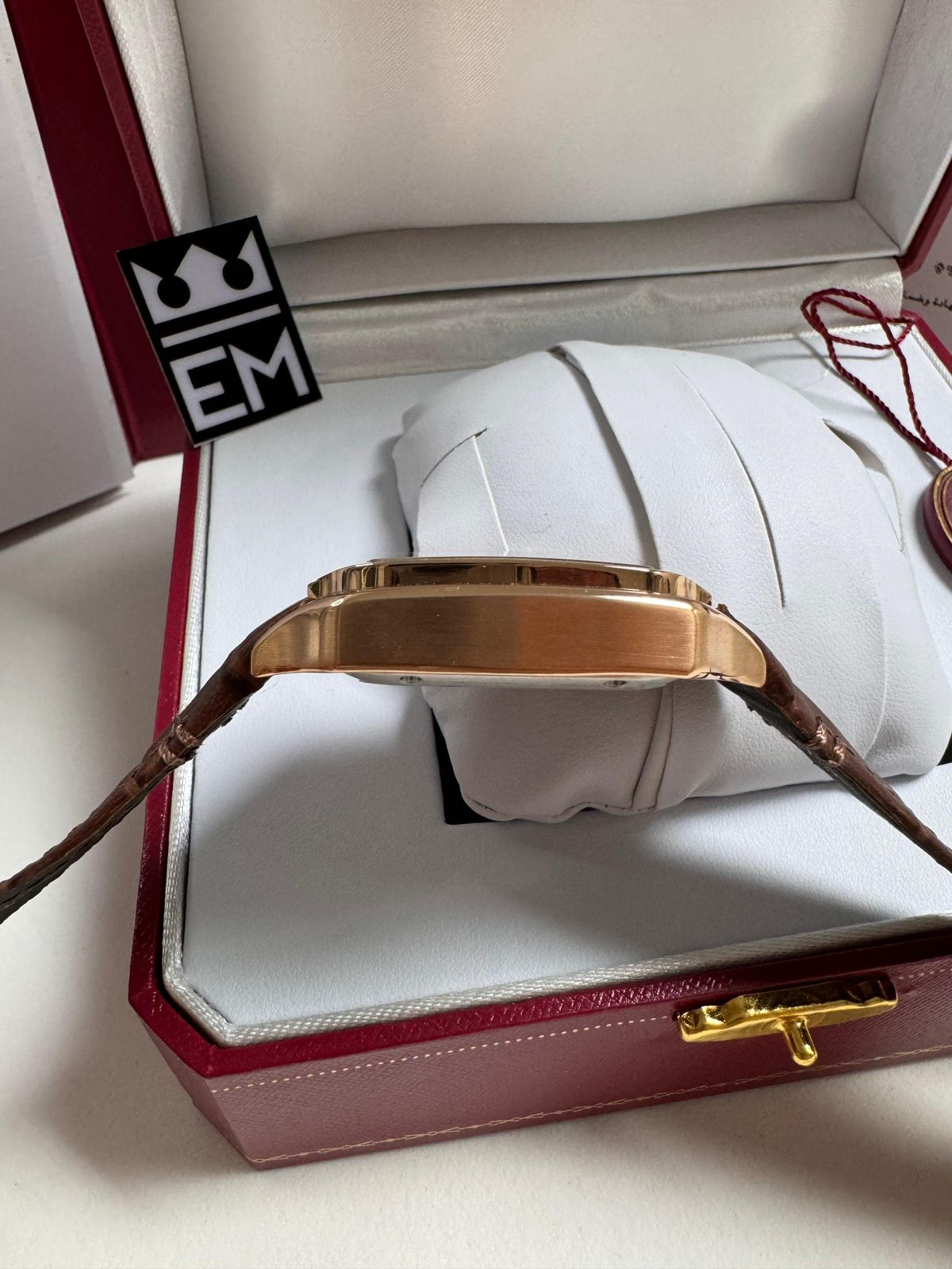 Relógio Cartier Santos Premium Automático Masculino - Couro, Safira, Dourado