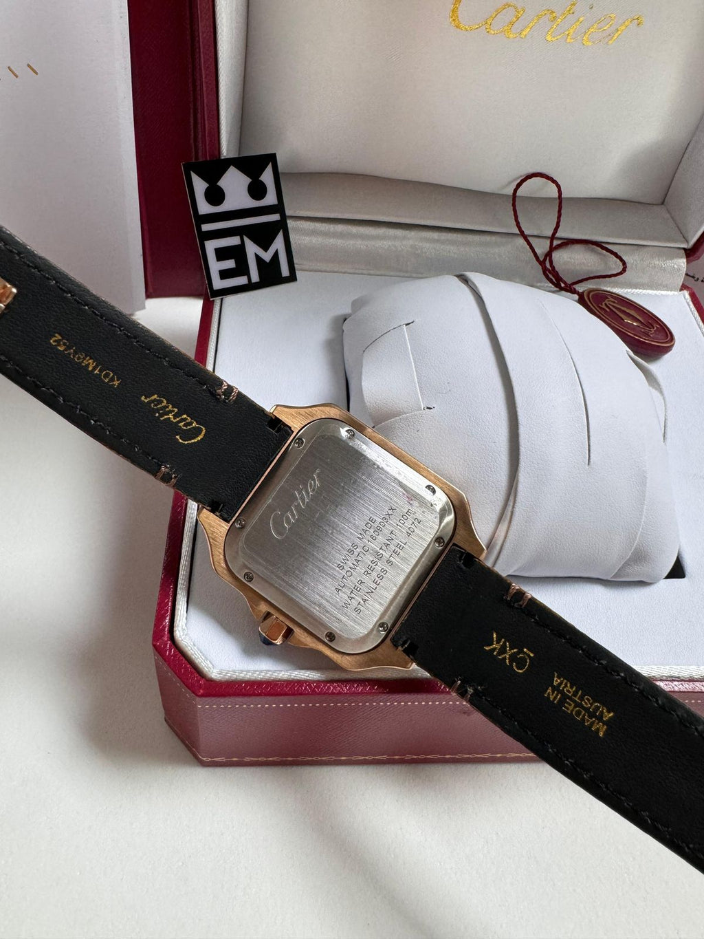 Relógio Cartier Santos Premium Automático Masculino - Couro, Safira, Dourado