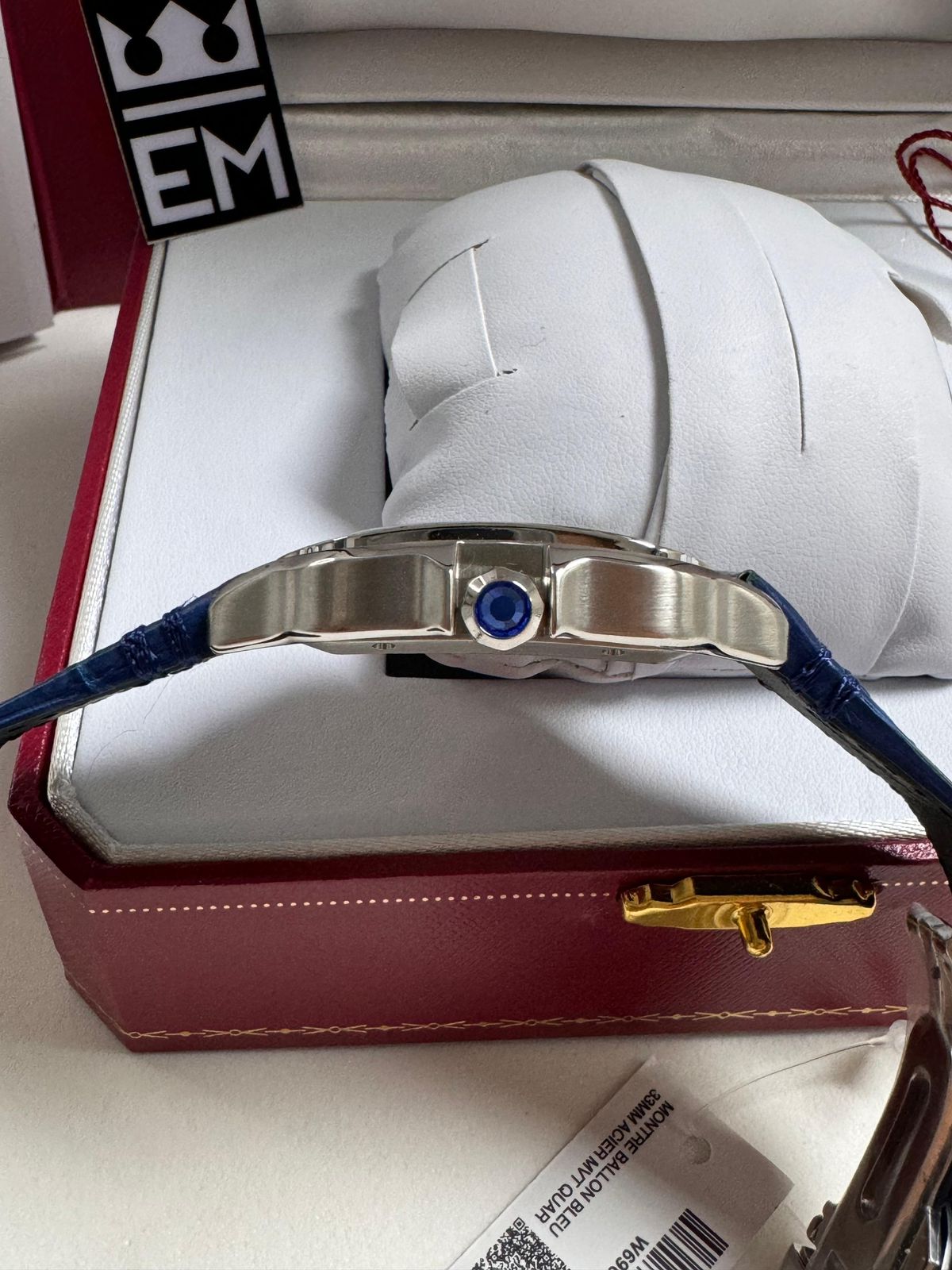 Relógio Cartier Santos Premium Automático 40mm Safira Aço Inoxidável Couro Luxuoso