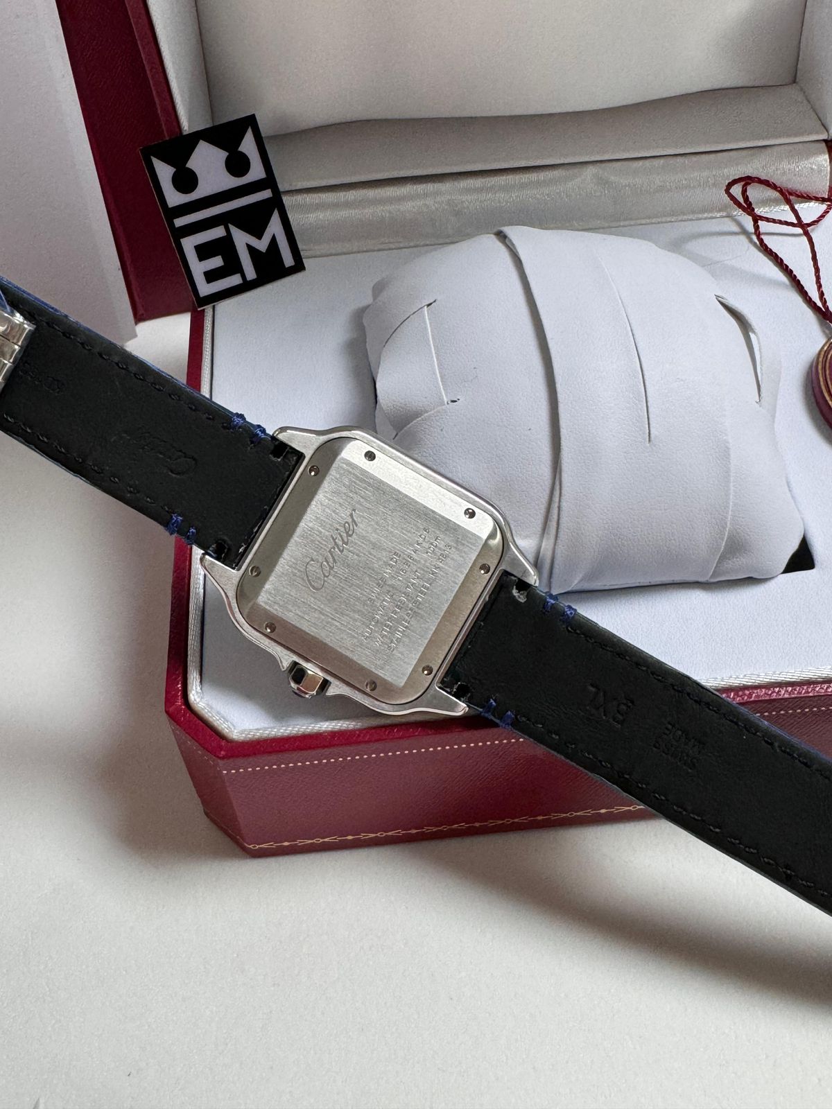 Relógio Cartier Santos Premium Automático 40mm Safira Aço Inoxidável Couro Luxuoso