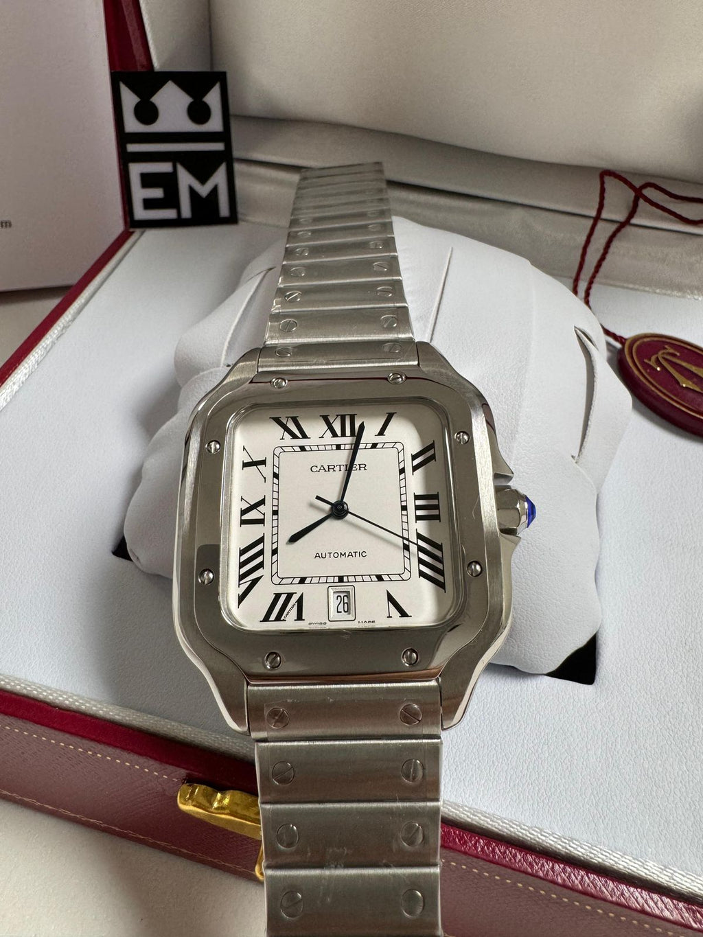 Relógio Masculino Cartier Santos Réplica Premium Automático Aço Inoxidável Safira 40mm