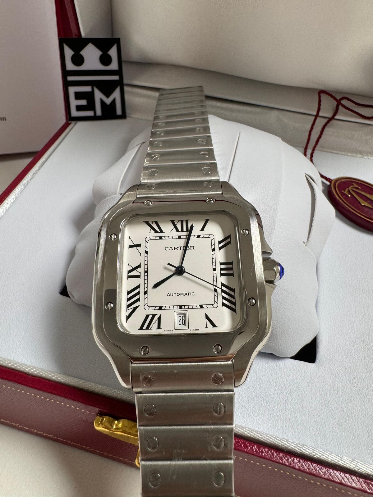 Relógio Masculino Cartier Santos Réplica Premium Automático Aço Inoxidável Safira 40mm