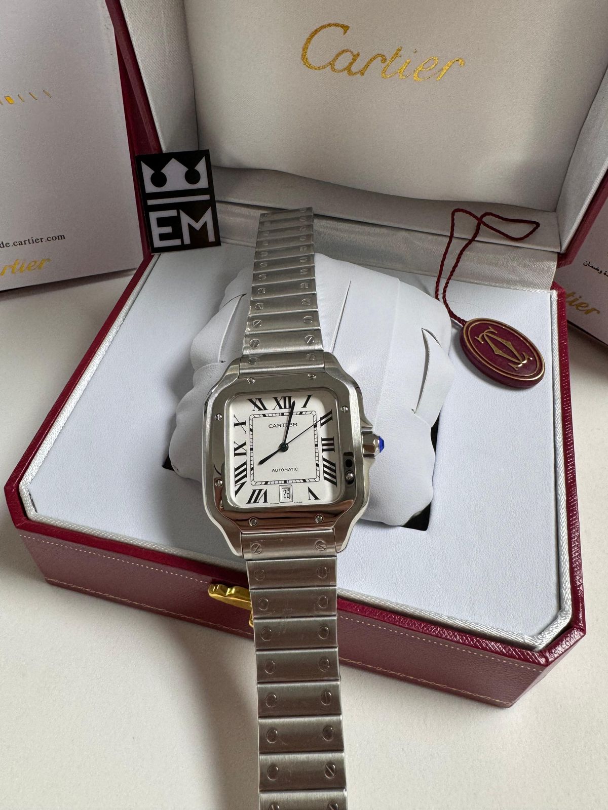 Relógio Masculino Cartier Santos Réplica Premium Automático Aço Inoxidável Safira 40mm