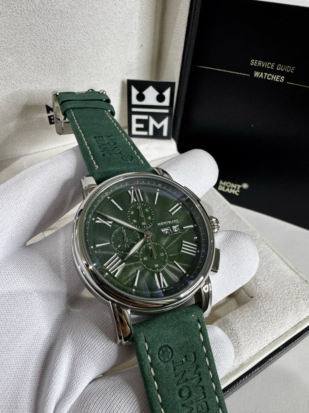 Relógio Montblanc 4810 Quartzo Safira Couro Verde Premium Masculino Elegante