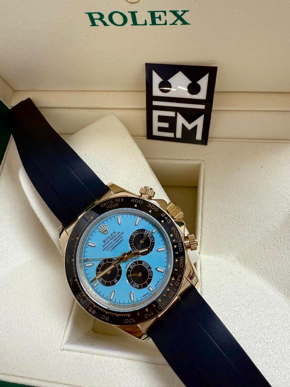 Relógio Rolex Daytona Gold Azul-Turquesa Premium Funcional Luxo Masculino