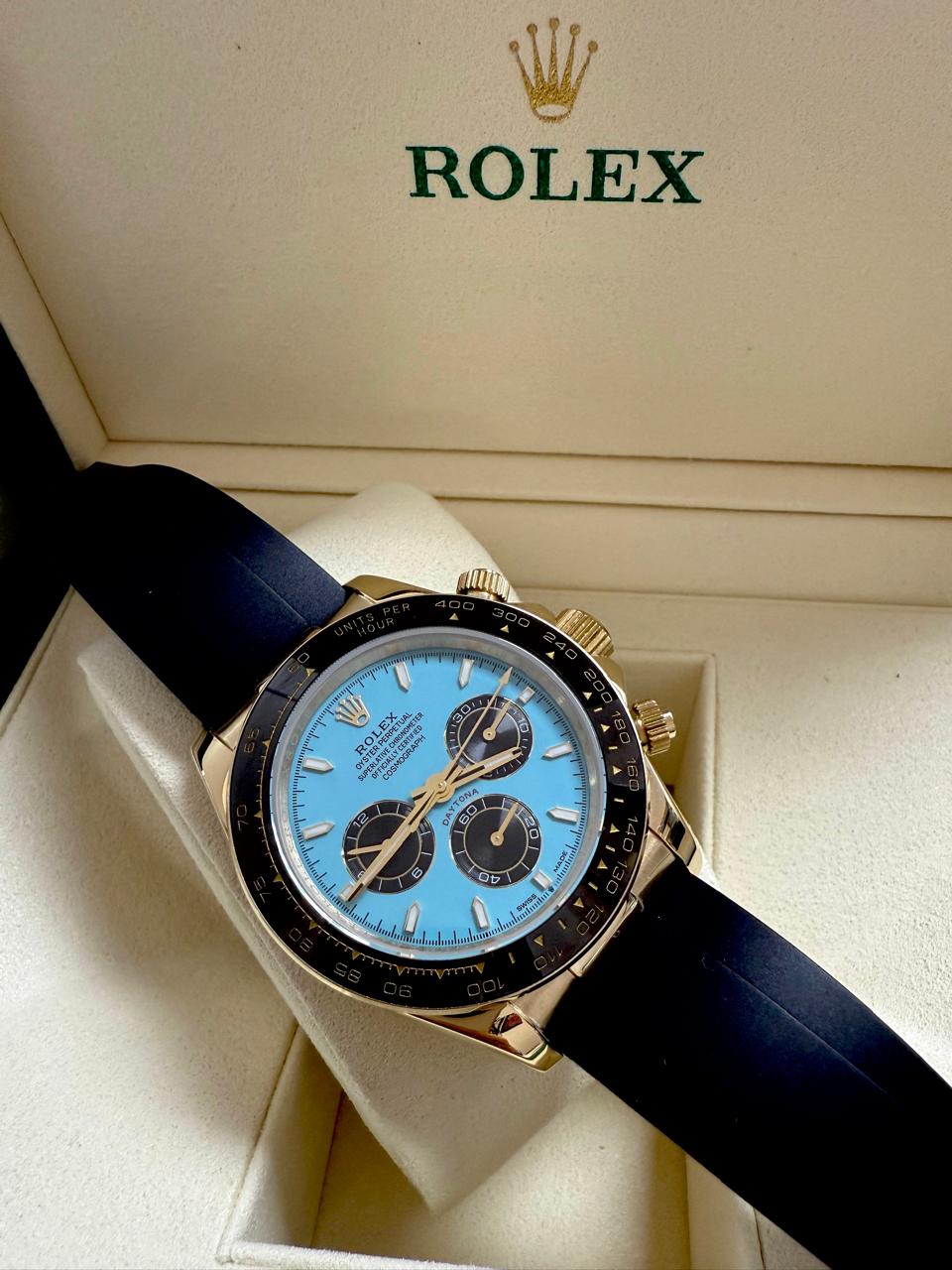 Relógio Rolex Daytona Gold Azul-Turquesa Premium Funcional Luxo Masculino