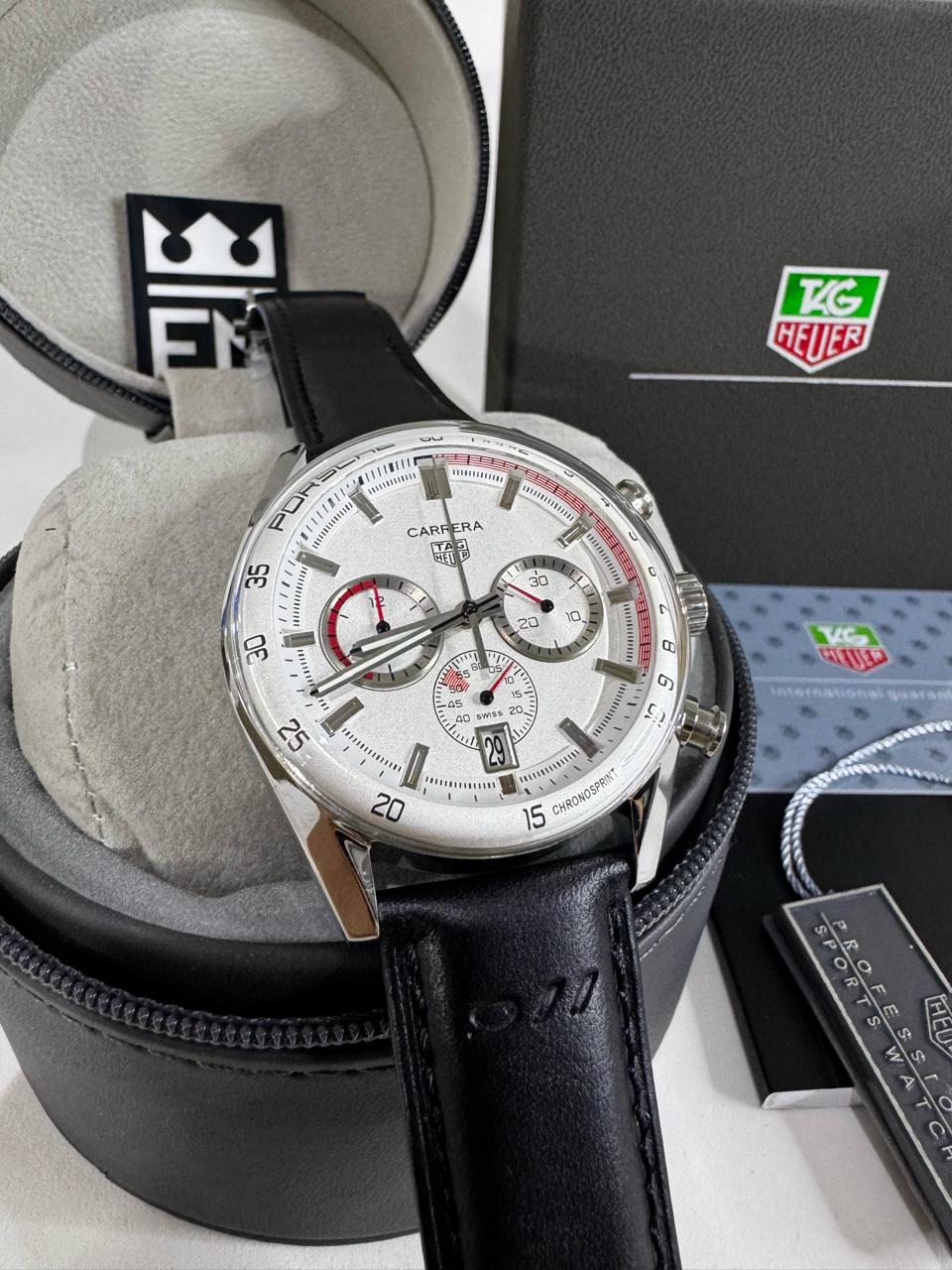 Relógio Tag Heuer Carrera Automático Premium: Safira, Aço, Couro, Resistente à Água