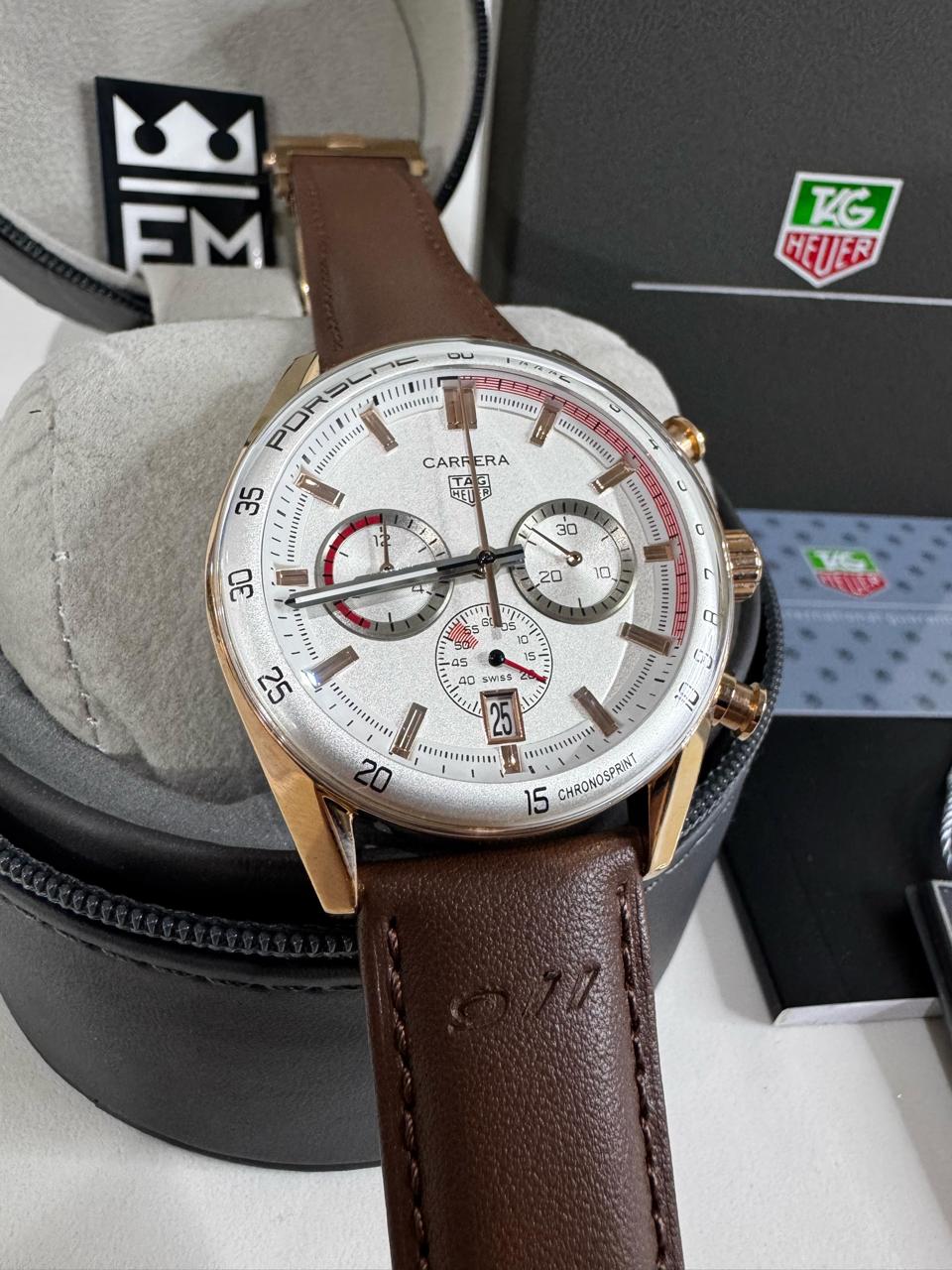 Relógio Tag Heuer Carrera Cronógrafo Automático Premium Aço Safira Couro Resistente Água
