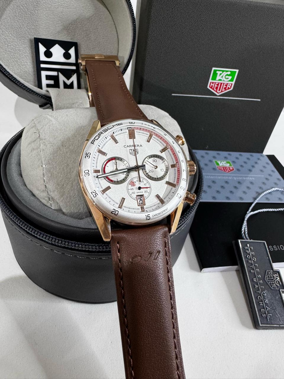 Relógio Tag Heuer Carrera Cronógrafo Automático Premium Aço Safira Couro Resistente Água