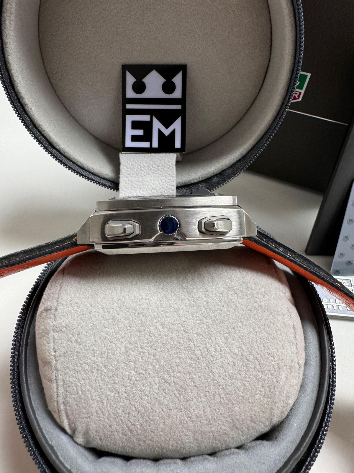 Relógio Tag Heuer Monaco Rosto Quadrado Réplica Exclusiva Aço Inoxidável Couro Safira