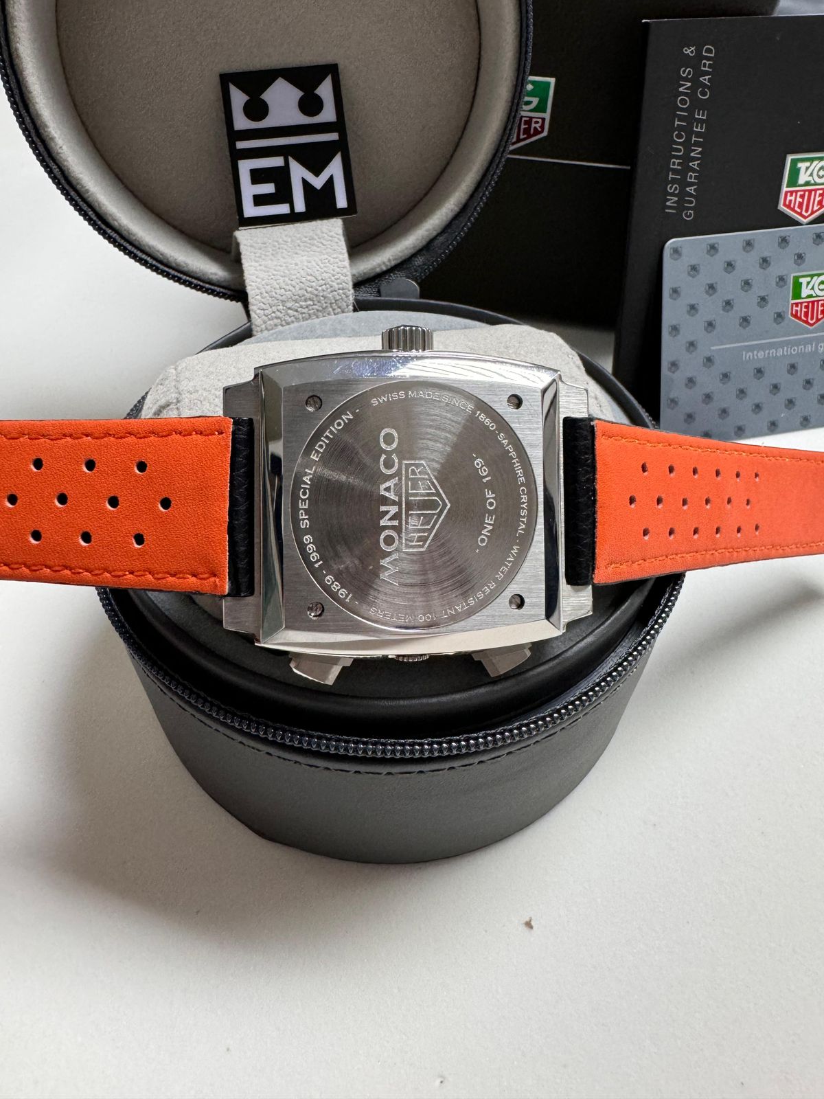 Relógio Tag Heuer Monaco Rosto Quadrado Réplica Exclusiva Aço Inoxidável Couro Safira